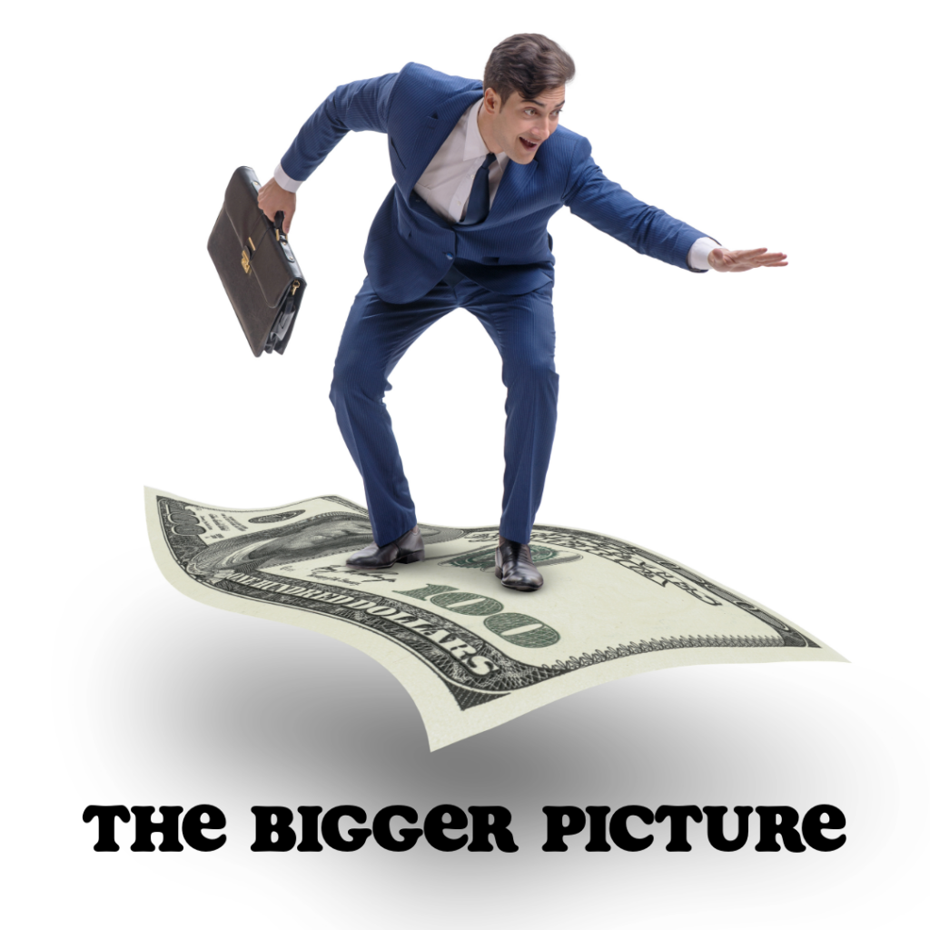 Man surfing on a dollar bill