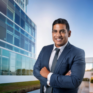 CRE Advisor standing in front of a building