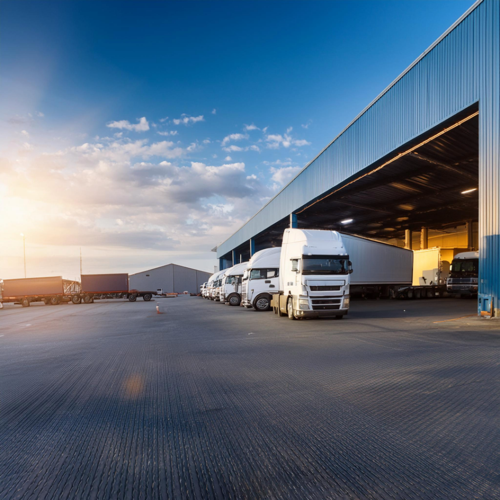 picture of a Distribution Center with trucks being loaded