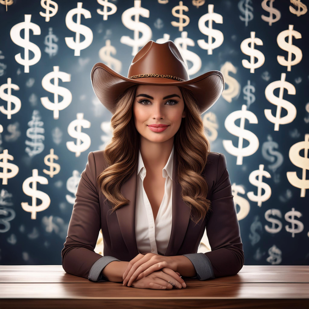 picture of a Commercial Real Estate Investment Advisor wearing a cowboy hat sitting on a desk with dollar signs in the background