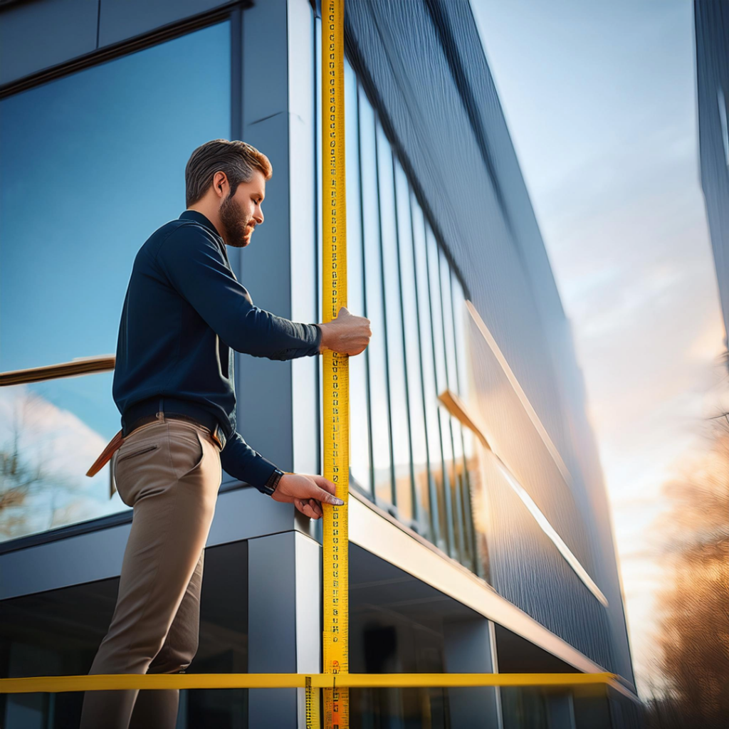 Person measuring a building