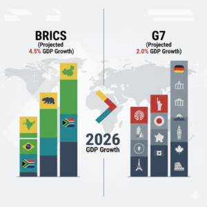 Illustration of BRICS vs G7 2026 GDP Growth